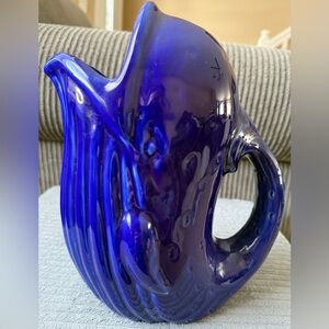 Pier 1 Deep Navy Blue Ceramic Whale Pitcher Retired